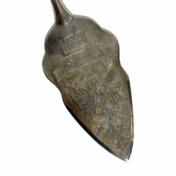 Silver Plate Cake Server Merry Christmas - Picture 2 of 5